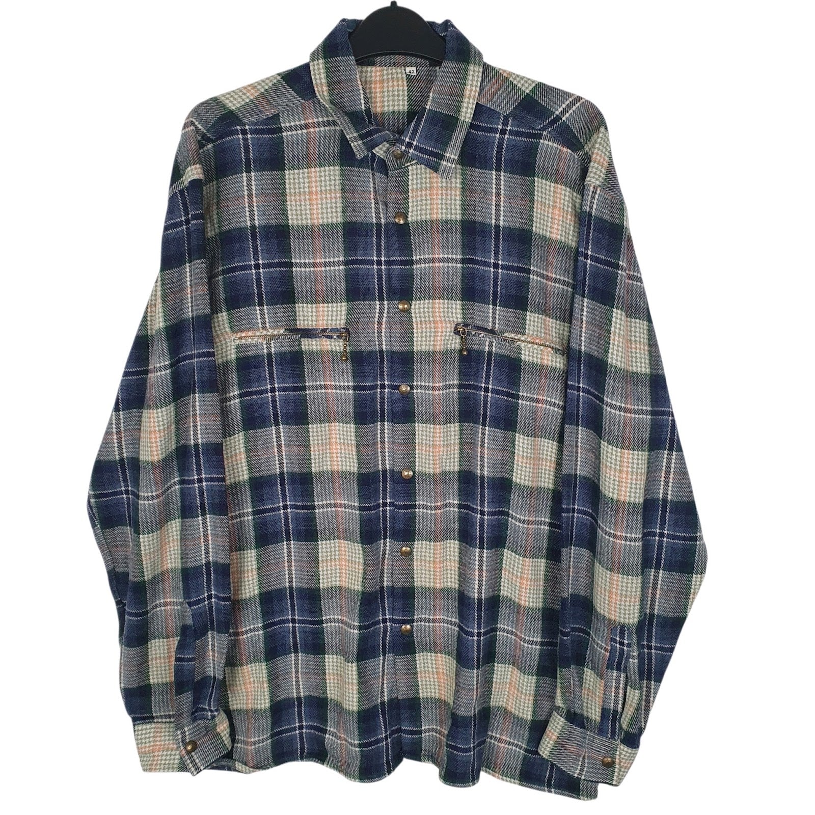 Mens Blue Unbranded Vintage Flannel Button Up Long Sleeve Shirt