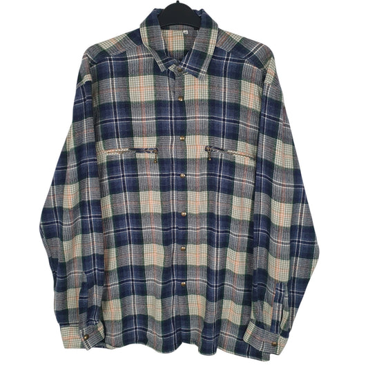 Mens Blue Unbranded Vintage Flannel Button Up Long Sleeve Shirt