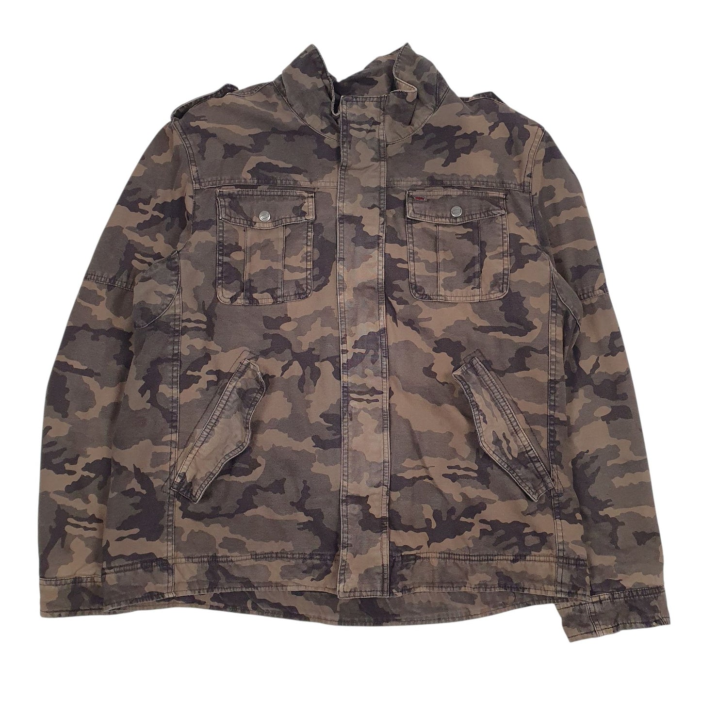 Mens Brown Levis Camo Fleece Lined Hoodie Coat