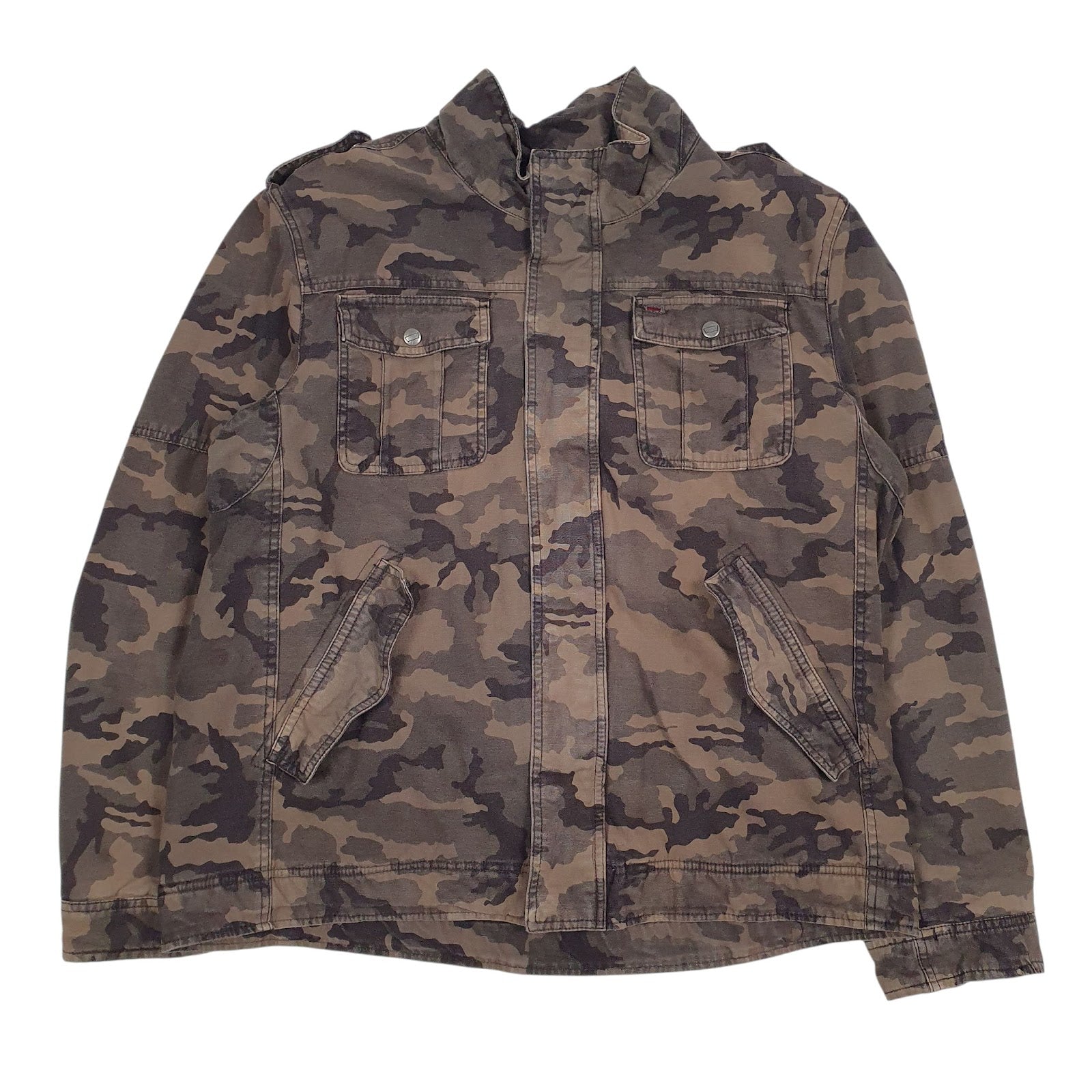 Mens Brown Levis Camo Fleece Lined Hoodie Coat