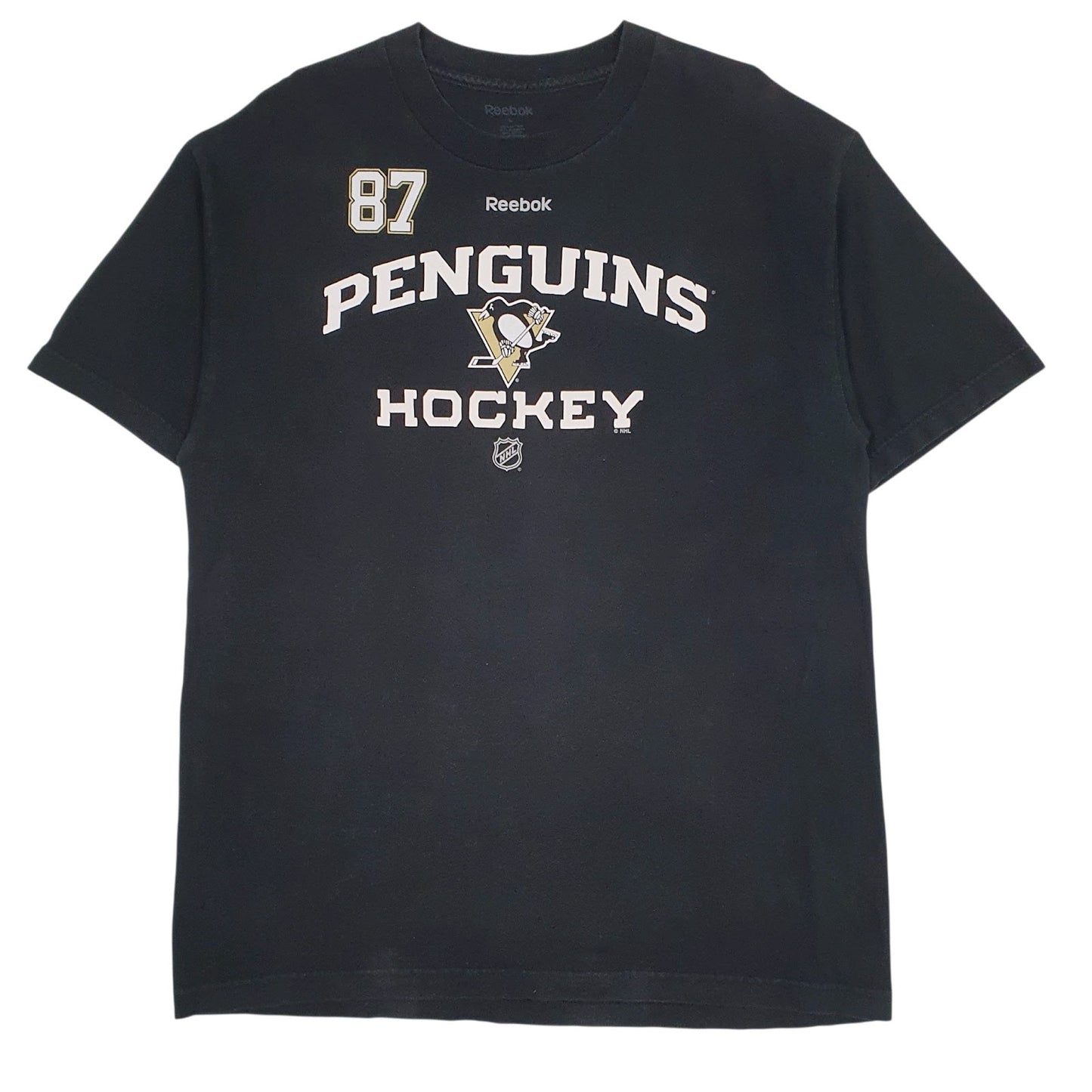 Mens Black Reebok NHL Penguins Hockey Crosby Short Sleeve T Shirt
