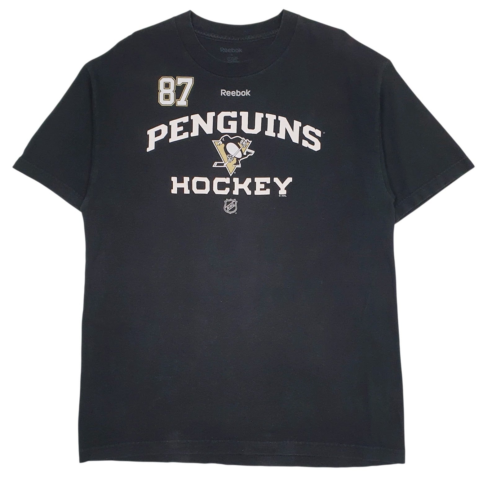 Mens Black Reebok NHL Penguins Hockey Crosby Short Sleeve T Shirt
