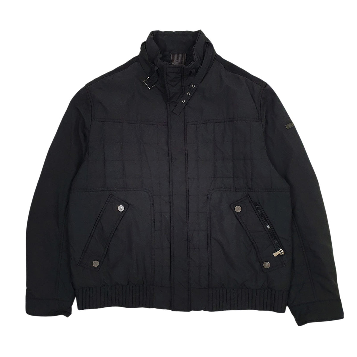 Mens Black Trussardi Quilted Padded Windbreaker  Coat