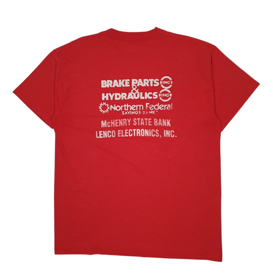 Mens Red Fruit Of The Loom Vintage 90s Single Stitch River Run  T Shirt