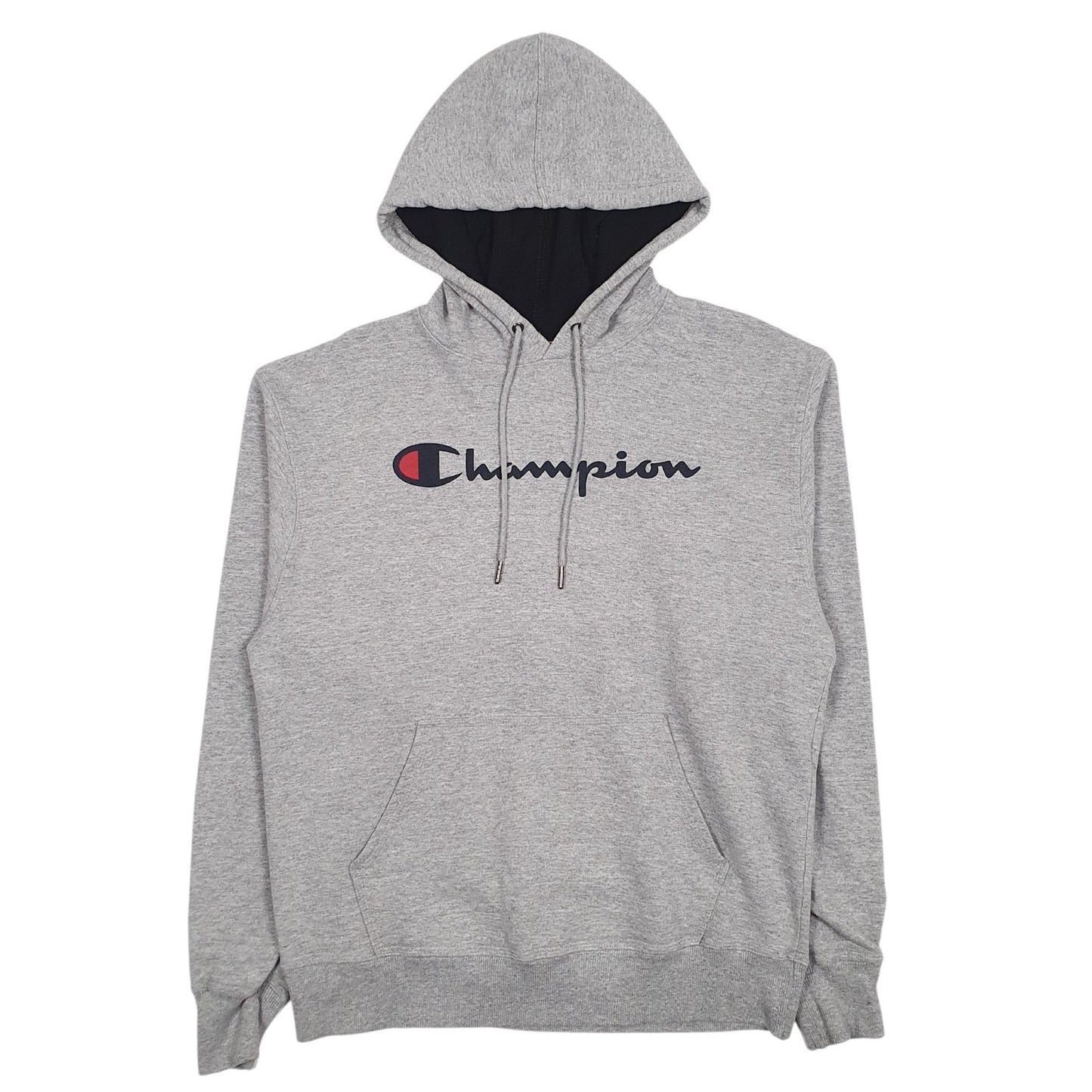 Mens Grey Champion Spellout Hoodie Jumper