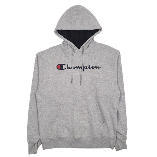 Mens Grey Champion Spellout Hoodie Jumper