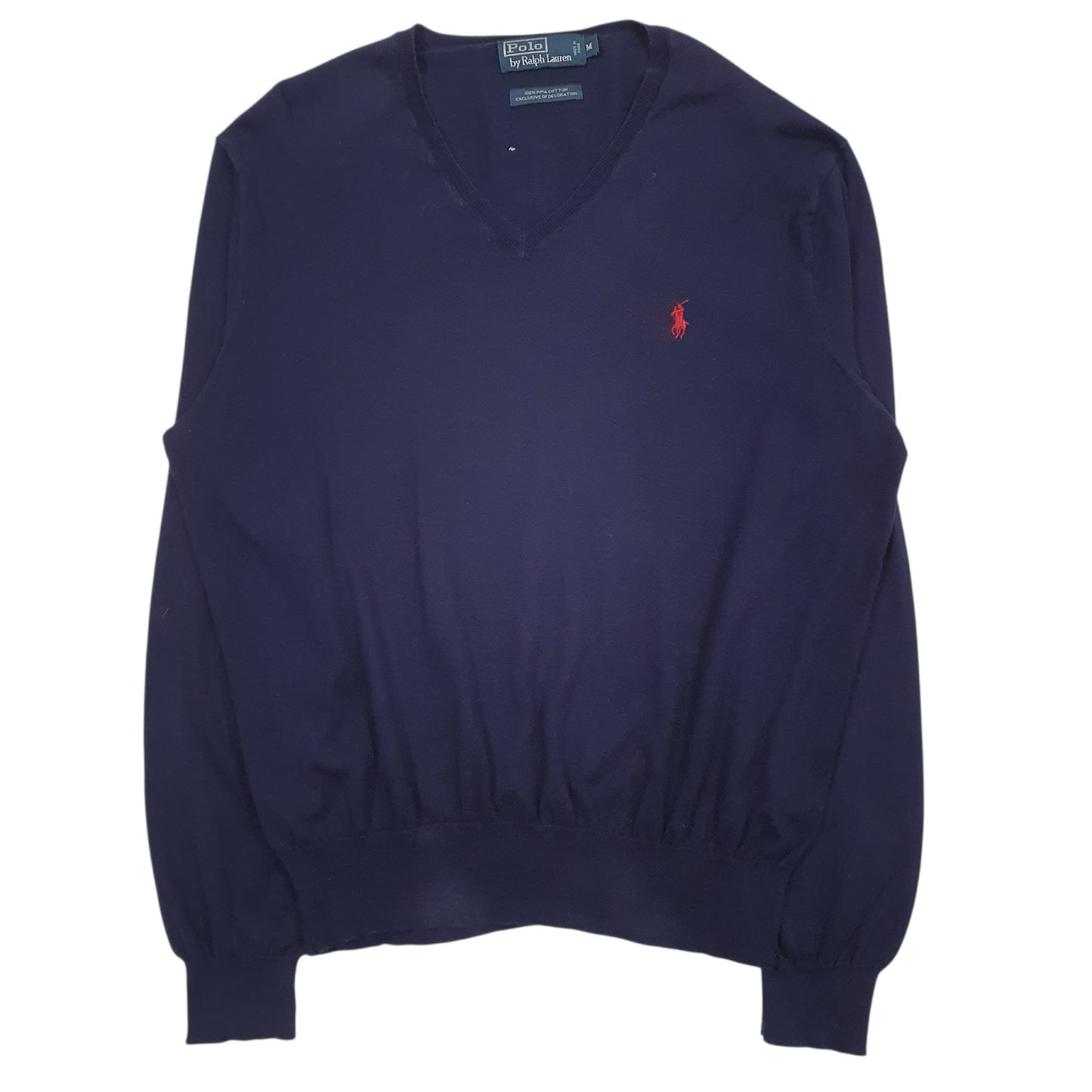 Mens Navy Polo Ralph Lauren Lightweight Pima V Neck Jumper