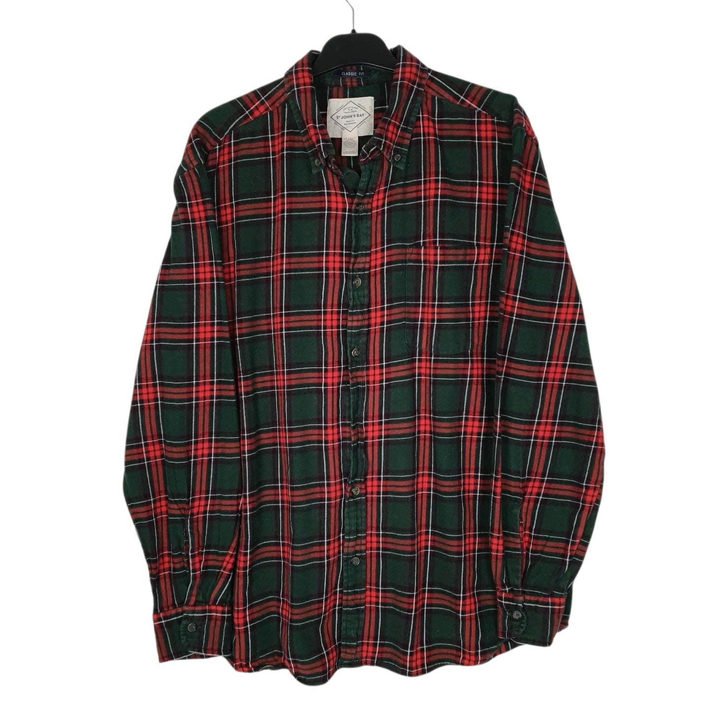 Mens Green St Johns Bay Flannel Plaid Long Sleeve Shirt