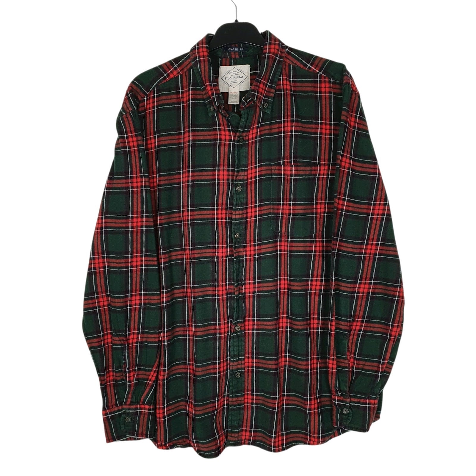 Mens Green St Johns Bay Flannel Plaid Long Sleeve Shirt