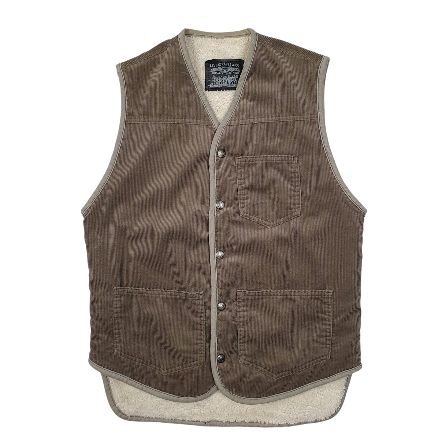 Mens Grey Levis Vest Bodywarmer Corduroy Sherpa Lined Vintage 90s  Coat