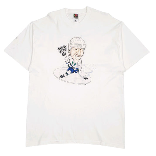 Mens White Fruit Of The Loom Vintage 90s 3D Caricature Short Sleeve T Shirt