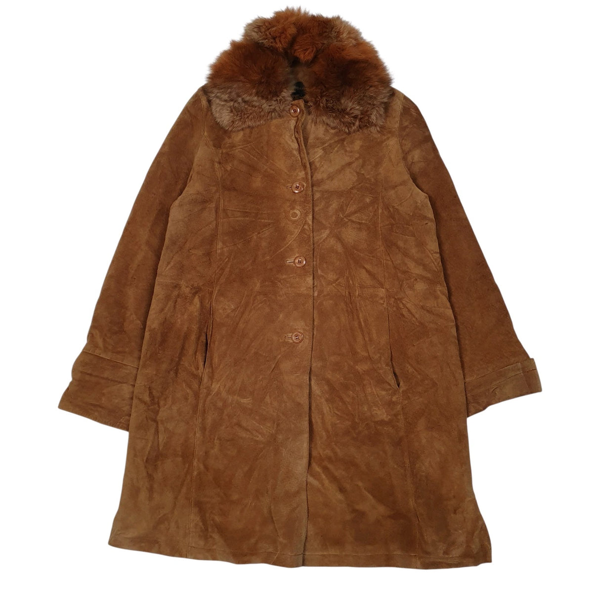 Womens Brown Real Leather Longline  Coat