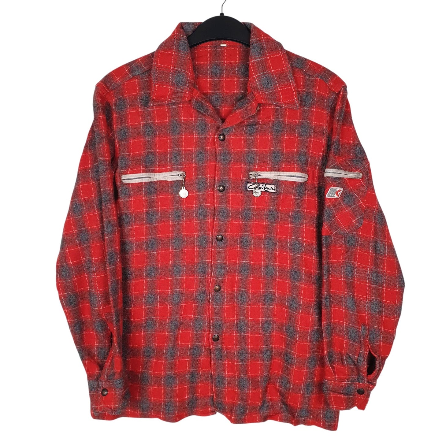 Mens Red Carlo Mauri Vintage Flannel Button Up Long Sleeve Shirt