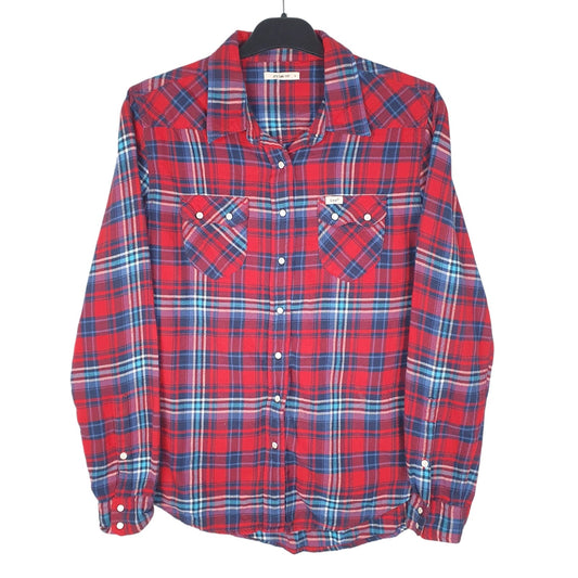 Mens Red Lee Pearl Buttons Long Sleeve Shirt