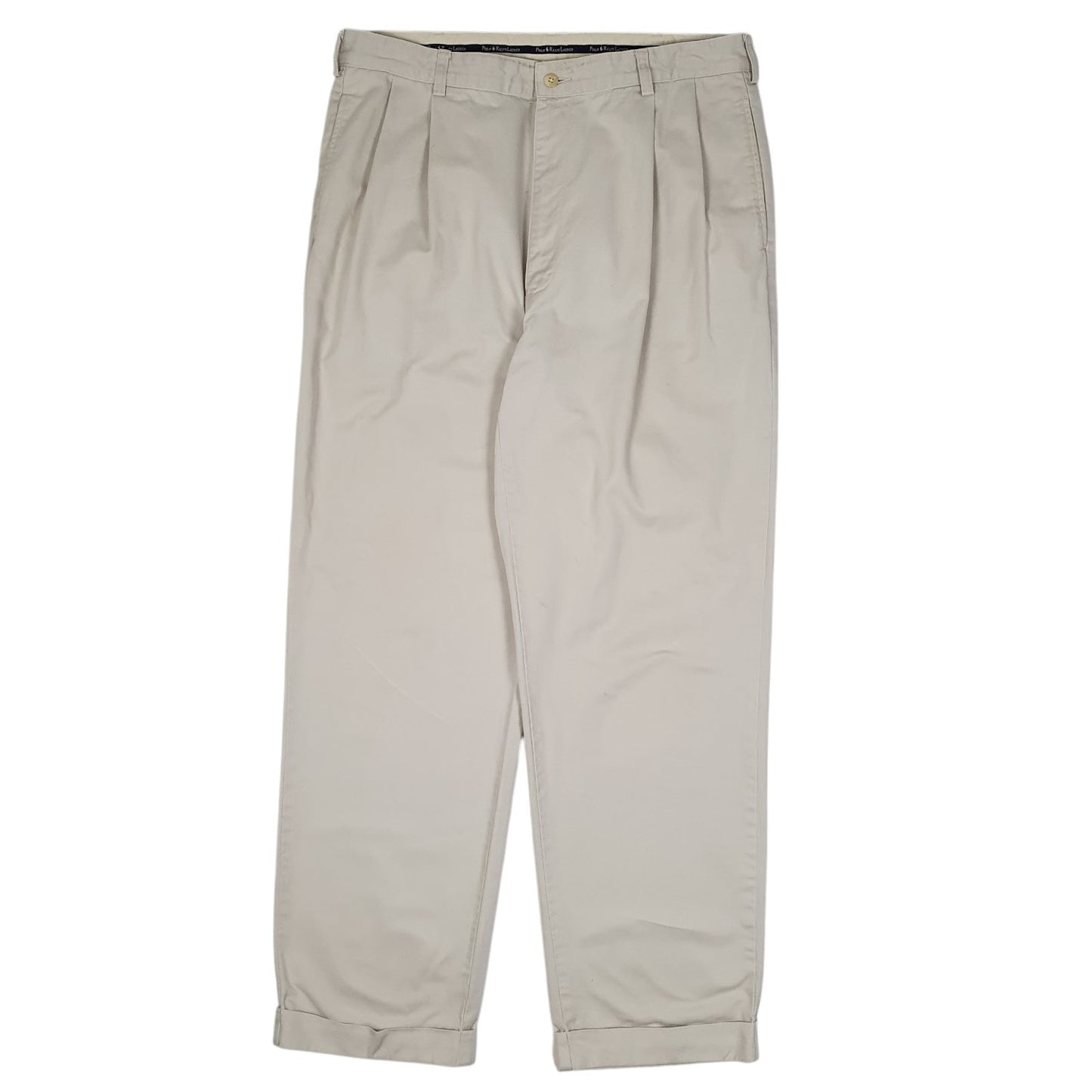Mens Cream Polo Ralph Lauren Hammond Pant Pleated Vintage 90s Chino Trousers