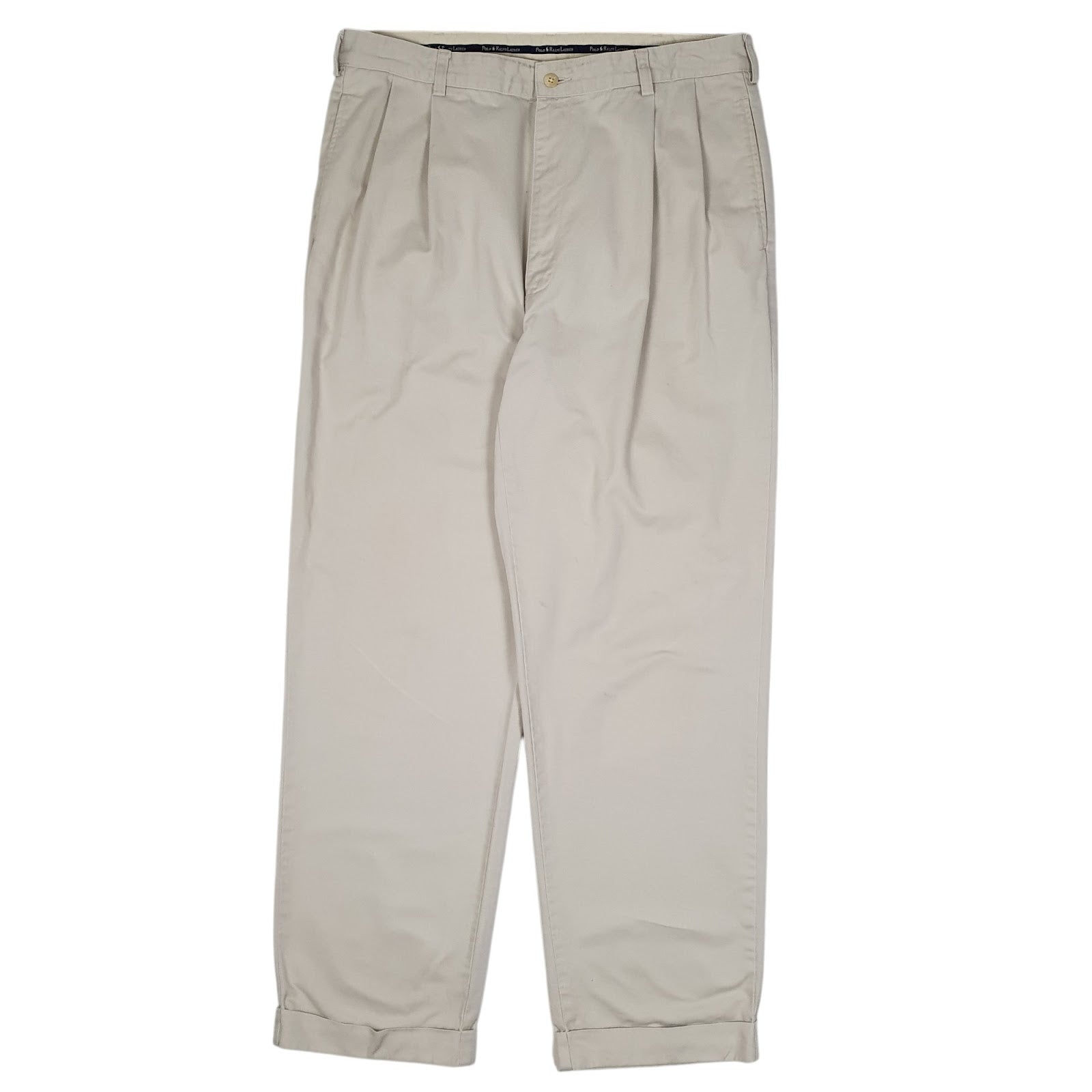 Mens Cream Polo Ralph Lauren Hammond Pant Pleated Vintage 90s Chino Trousers