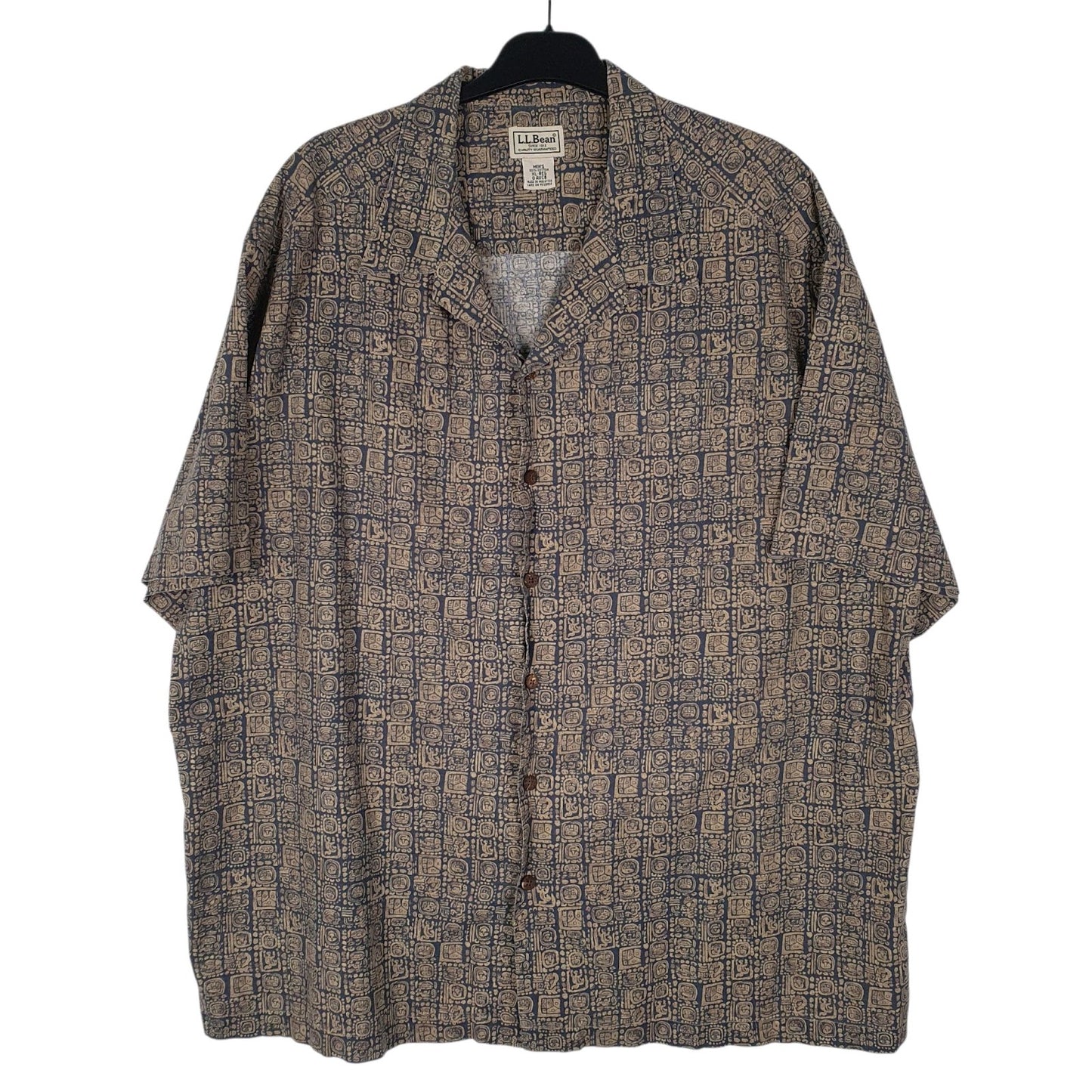 Mens Grey L.L.Bean Aztec Short Sleeve Shirt