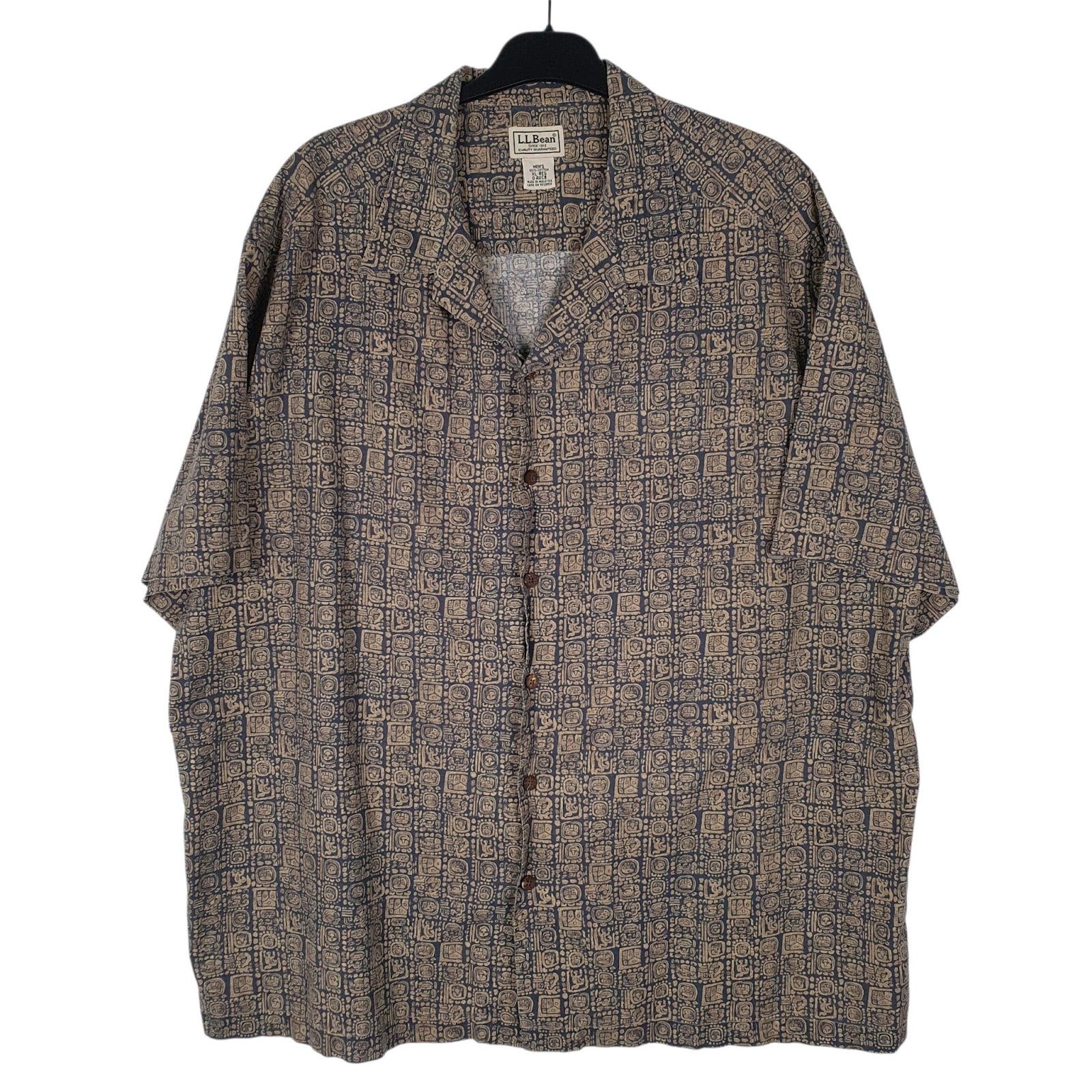 Mens Grey L.L.Bean Aztec Short Sleeve Shirt