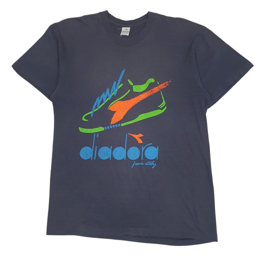 Mens Grey Diadora Vintage Spellout Short Sleeve T Shirt