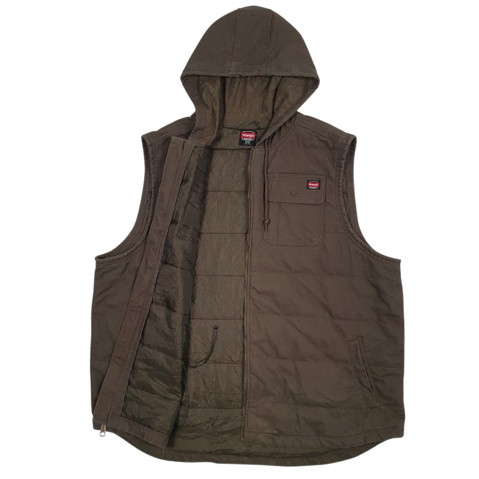 Mens Green Wrangler Workwear Padded Hooded  Coat