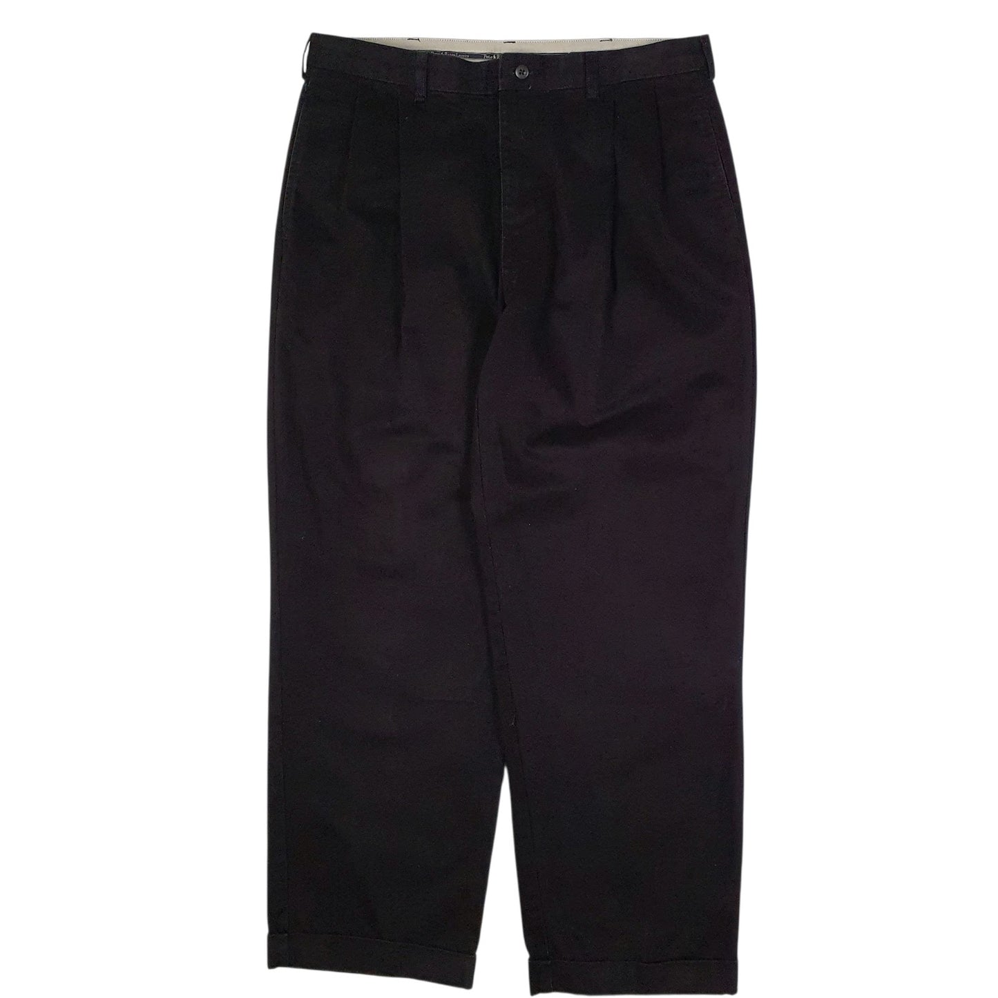 Mens Black Polo Ralph Lauren Double Pleated Vintage 90s Chino Trousers