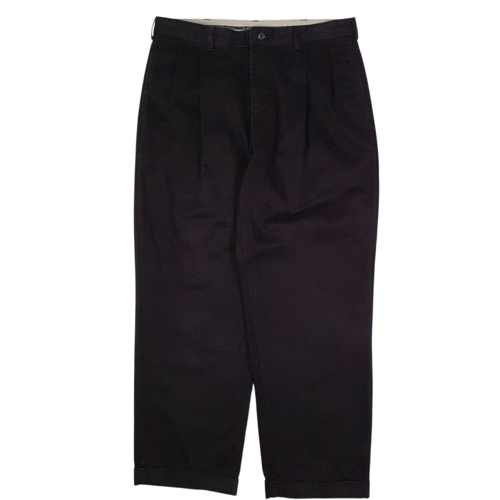 Mens Black Polo Ralph Lauren Double Pleated Vintage 90s Chino Trousers