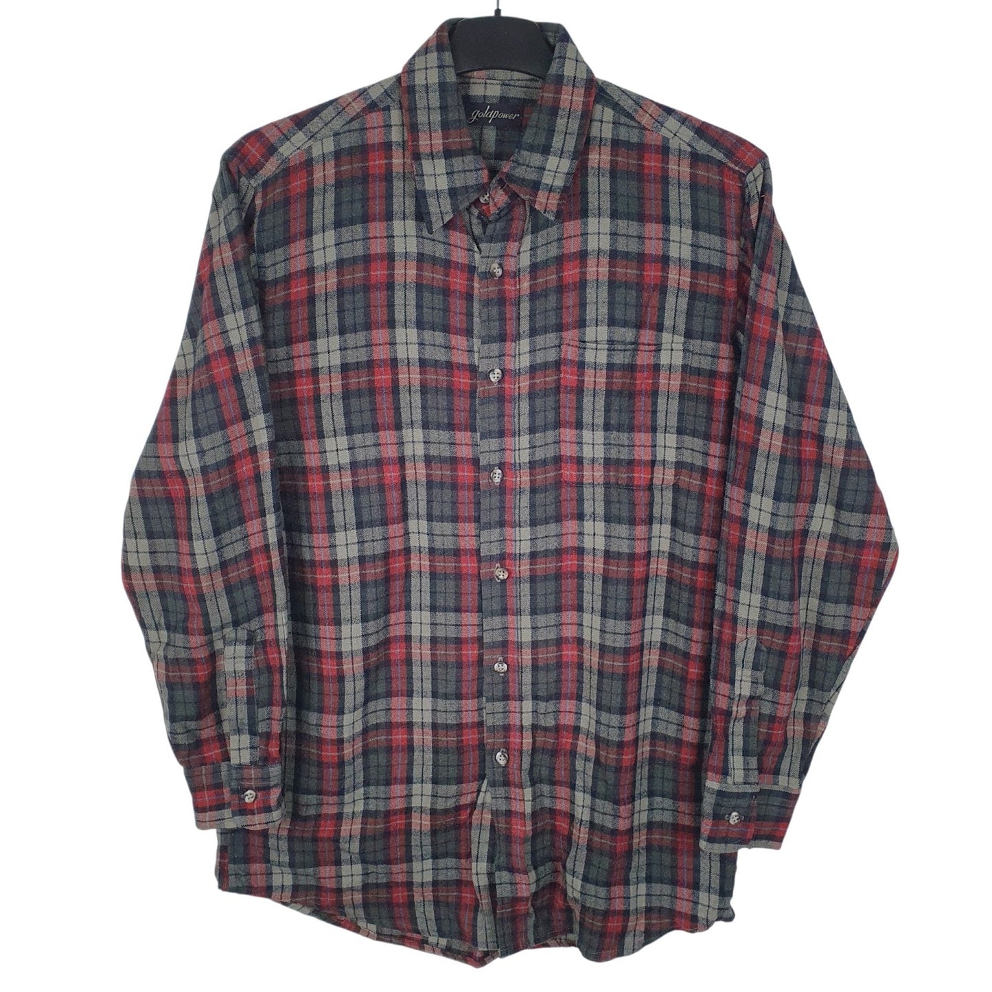 Mens Grey Gold Power Vintage Flannel Long Sleeve Shirt