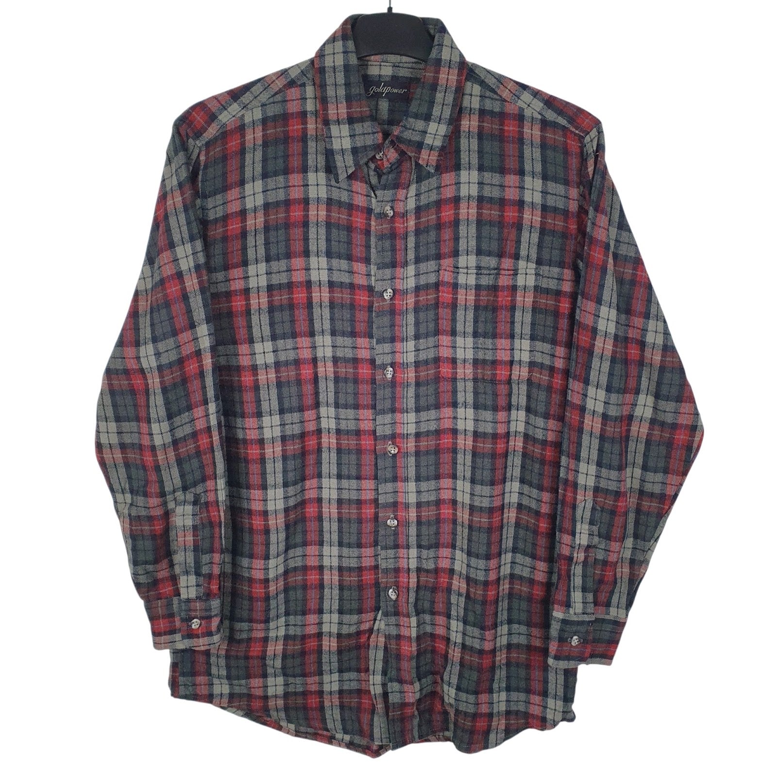 Mens Grey Gold Power Vintage Flannel Long Sleeve Shirt