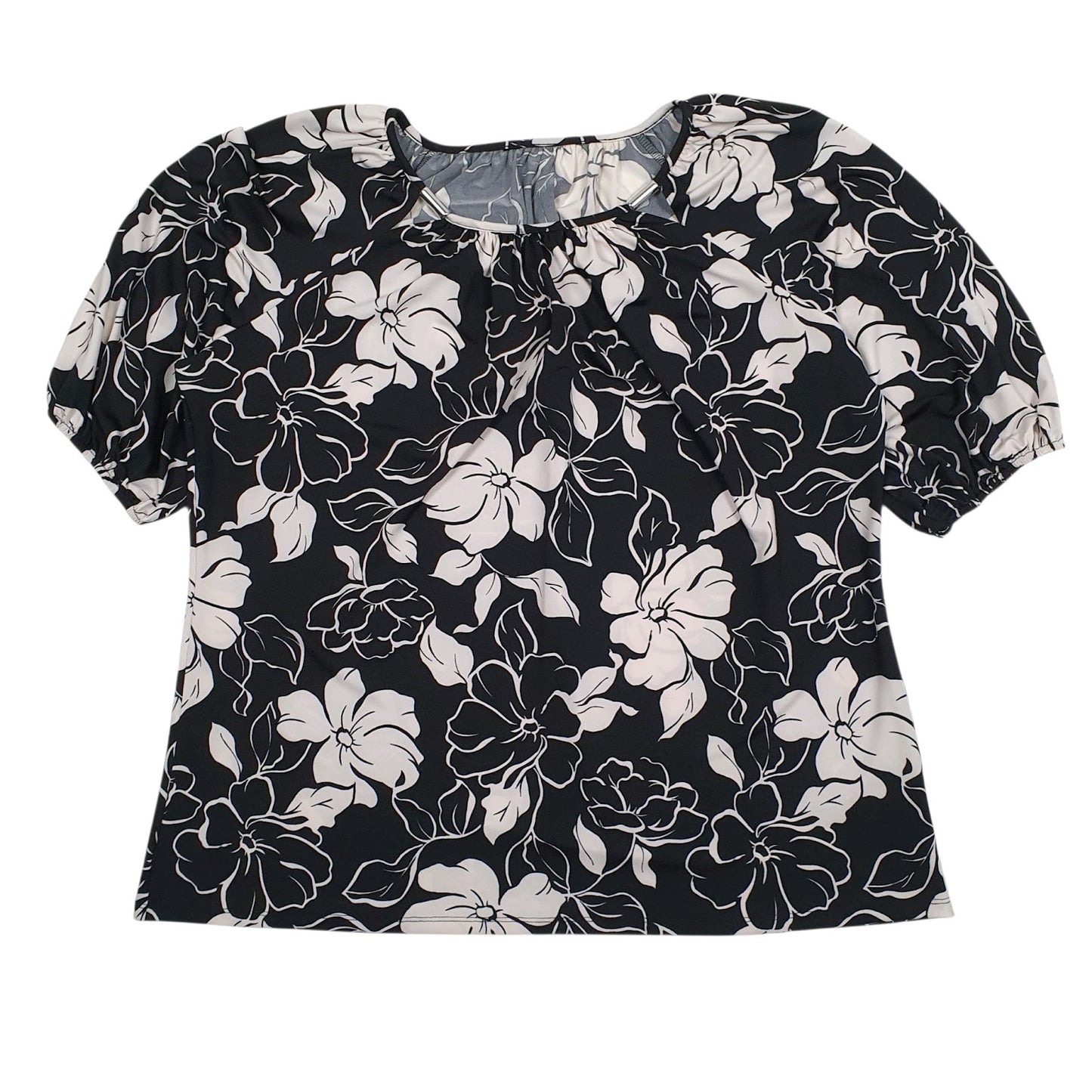 Womens Black Bonmarche Floral Blouse Short Sleeve T Shirt