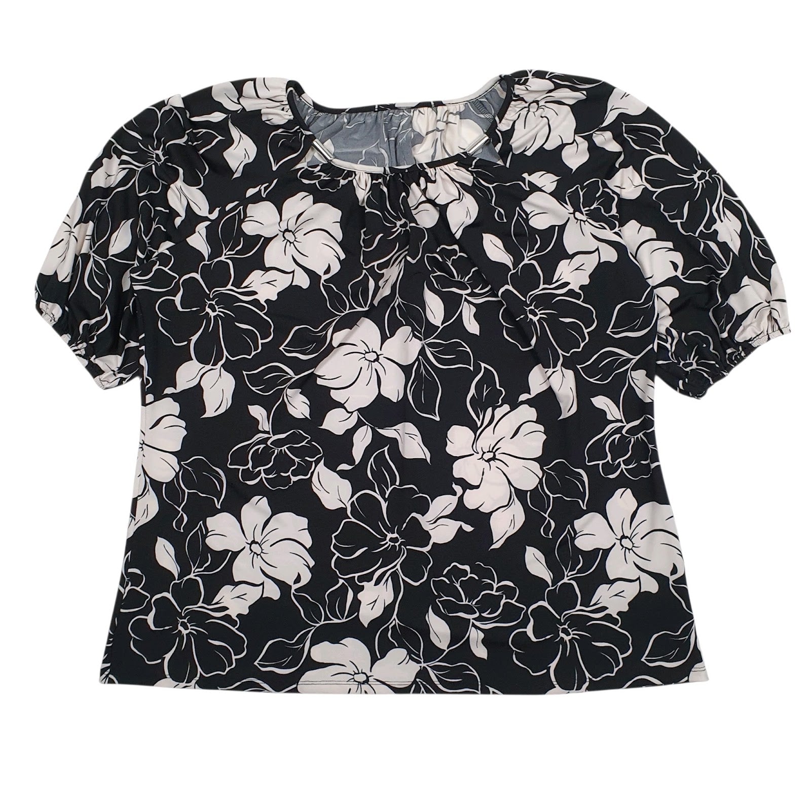 Womens Black Bonmarche Floral Blouse Short Sleeve T Shirt
