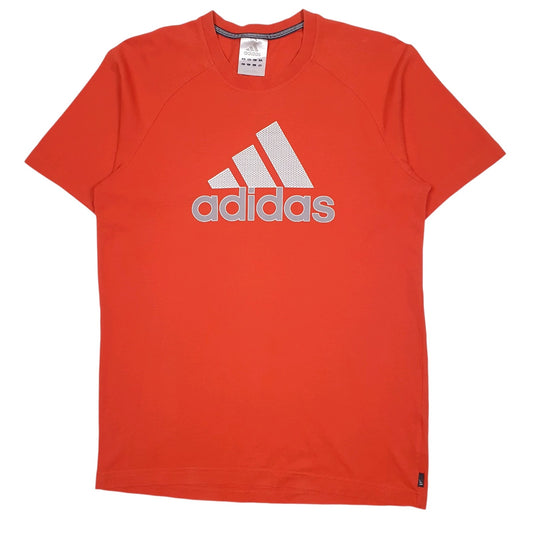 Mens Orange Adidas Spellout Short Sleeve T Shirt