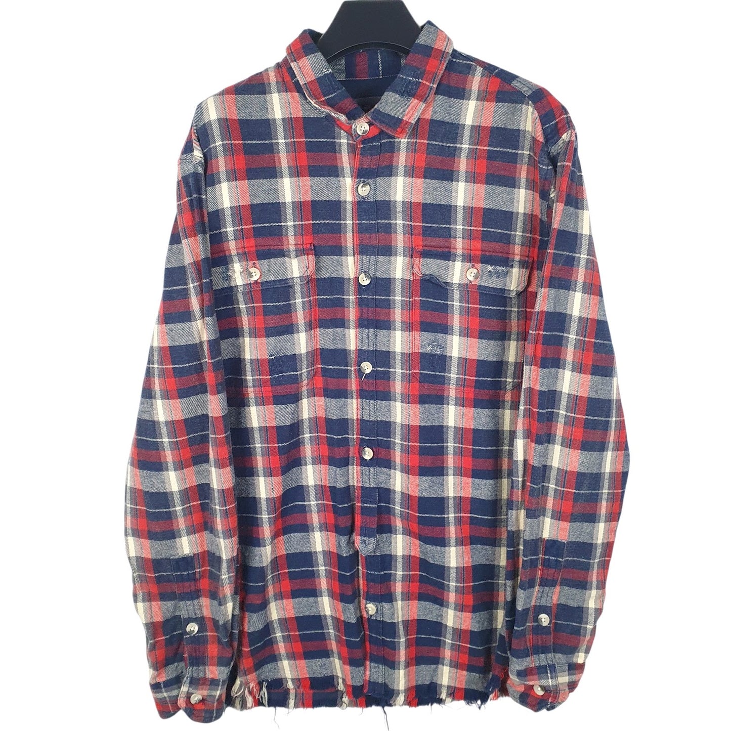 Mens Blue Zara Distressed Flannel Long Sleeve Shirt