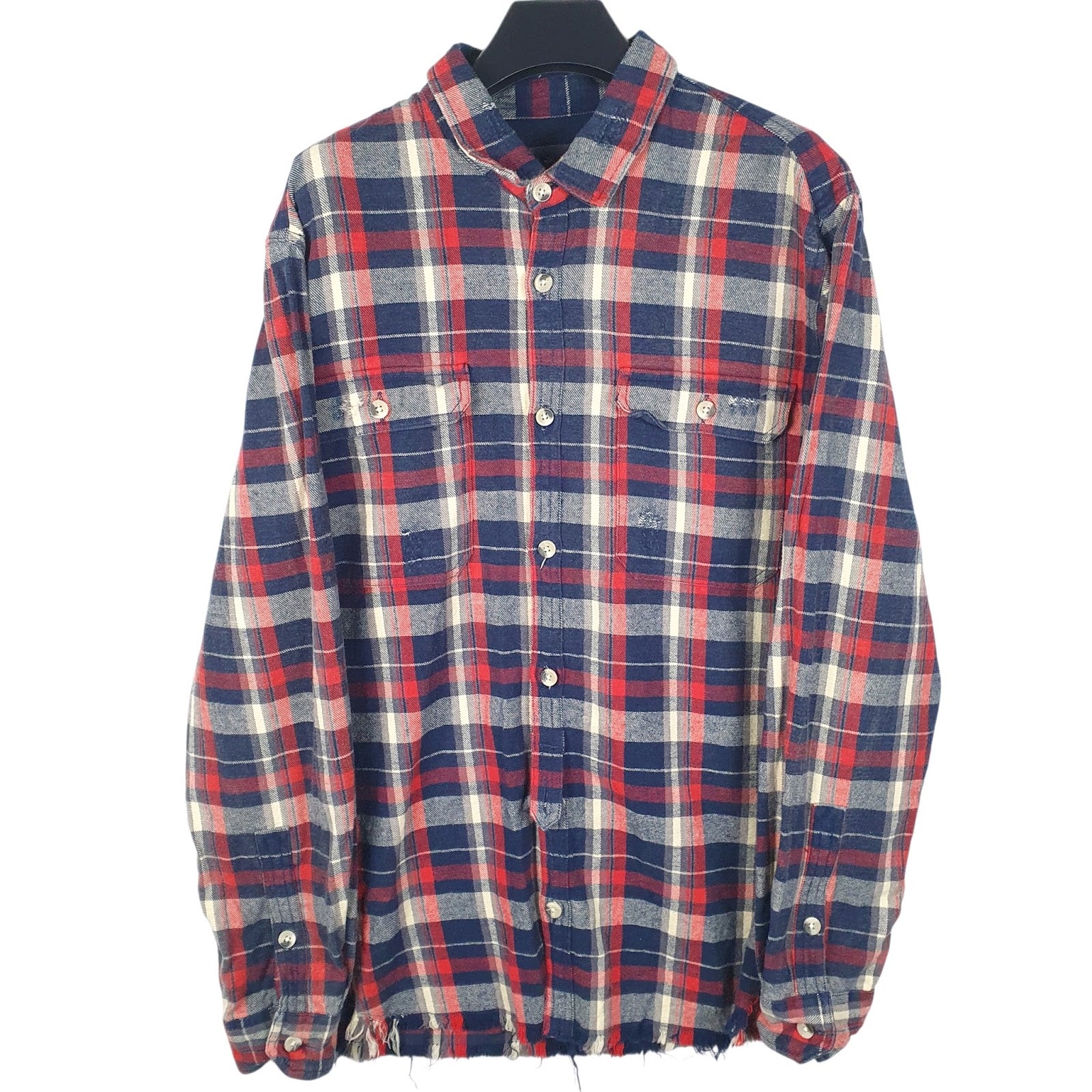 Mens Blue Zara Distressed Flannel Long Sleeve Shirt