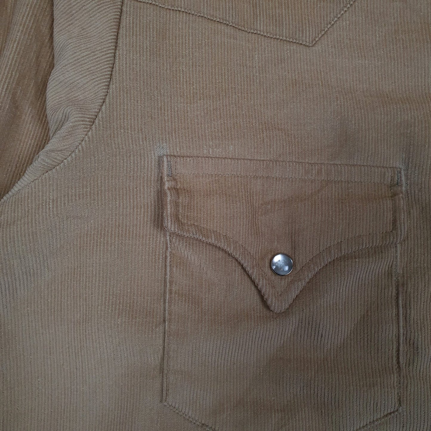 Mens Beige Lee Vintage 80s Cordoroy Western Pearl Snap  Shirt