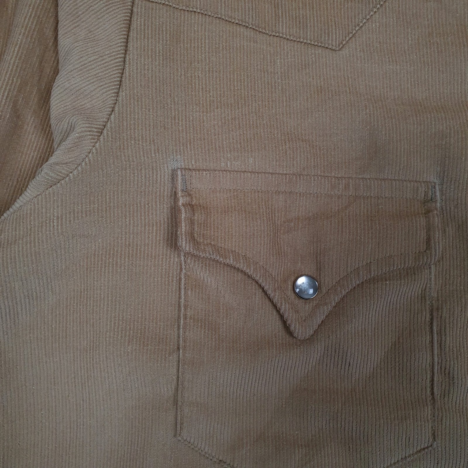 Mens Beige Lee Vintage 80s Cordoroy Western Pearl Snap  Shirt