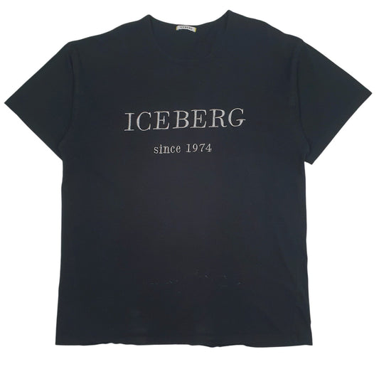 Mens Black Iceberg Spellout Short Sleeve T Shirt