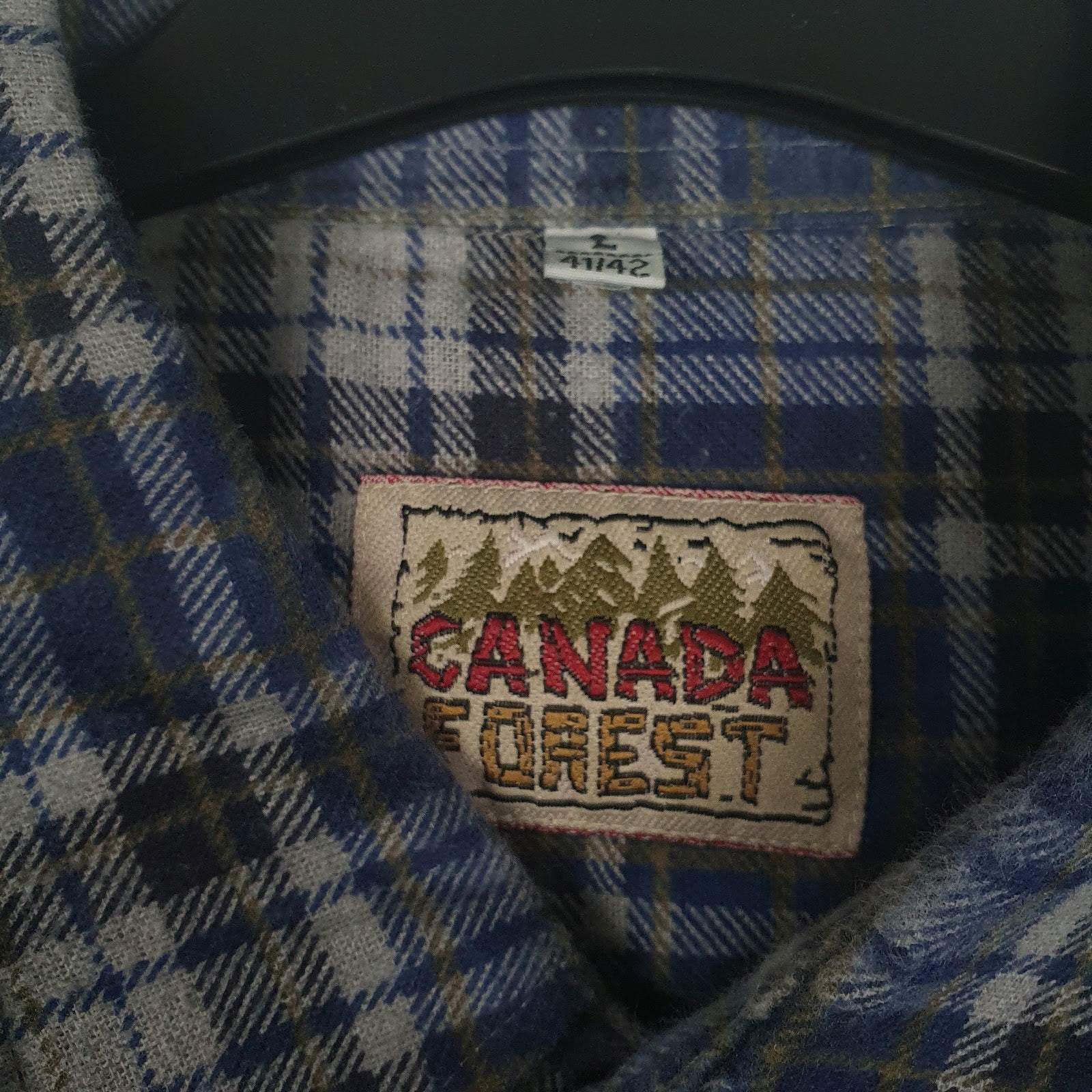 Mens Blue Canada Forest Vintage Flannel  Shirt