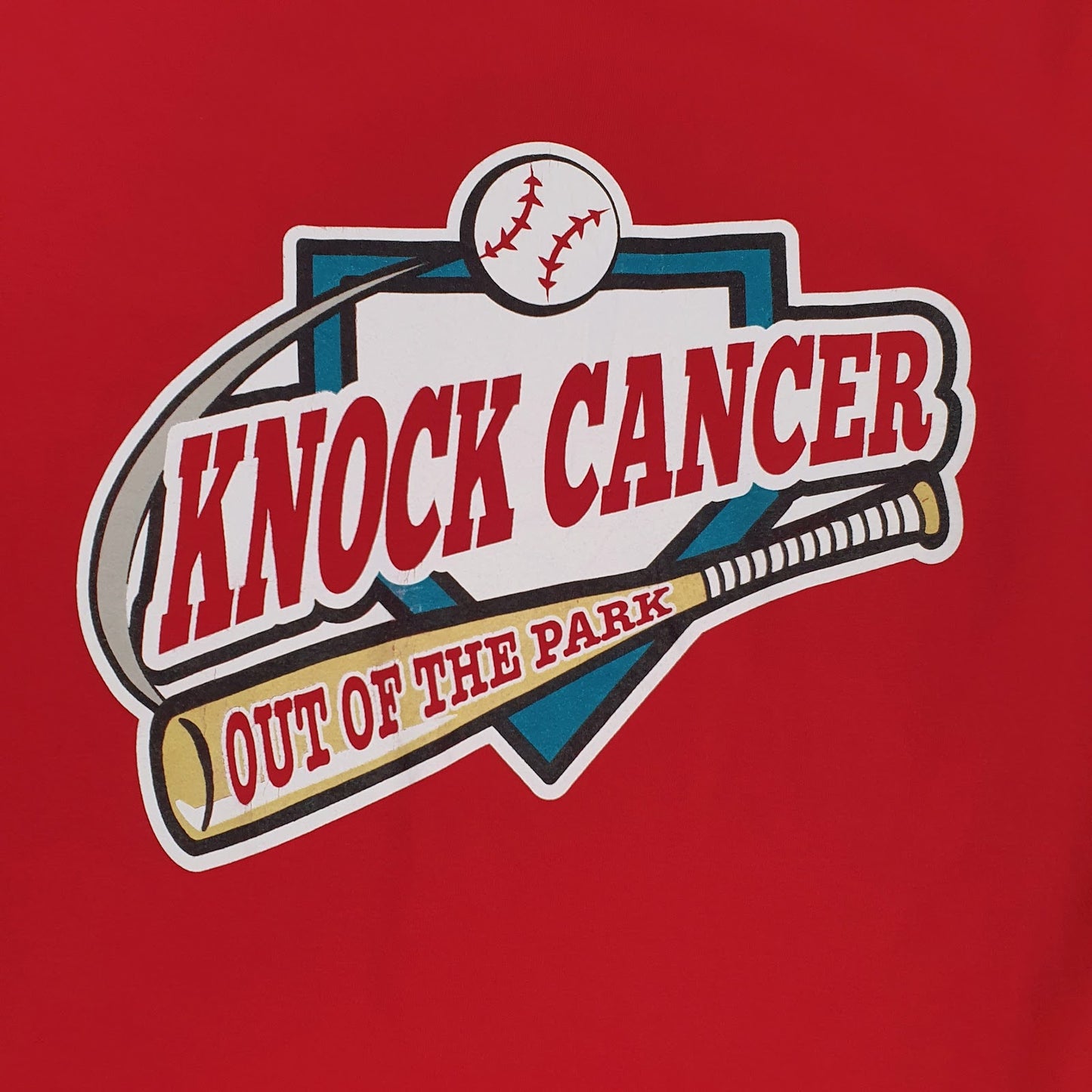Mens Red Fruit Of The Loom Knock Cancer Out Of The Park  T Shirt