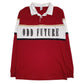 Mens Red Odd Furure Rugby Spellout Long Sleeve Polo Shirt