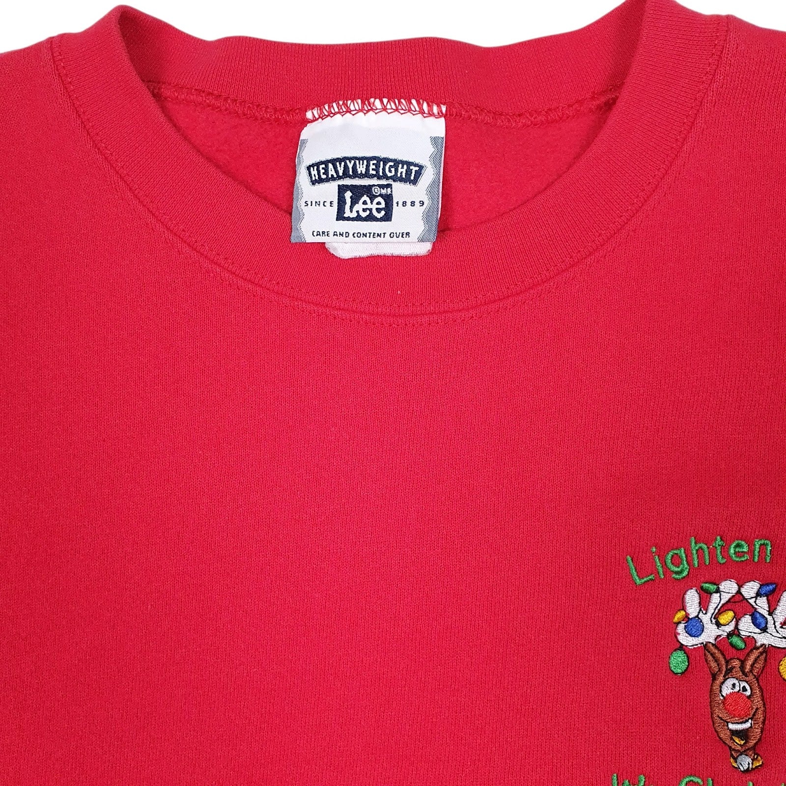 Mens Red Lee Vintage 90s Christmas Xmas Crewneck Jumper