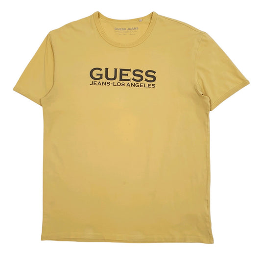 Mens Yellow Guess Spellout Short Sleeve T Shirt
