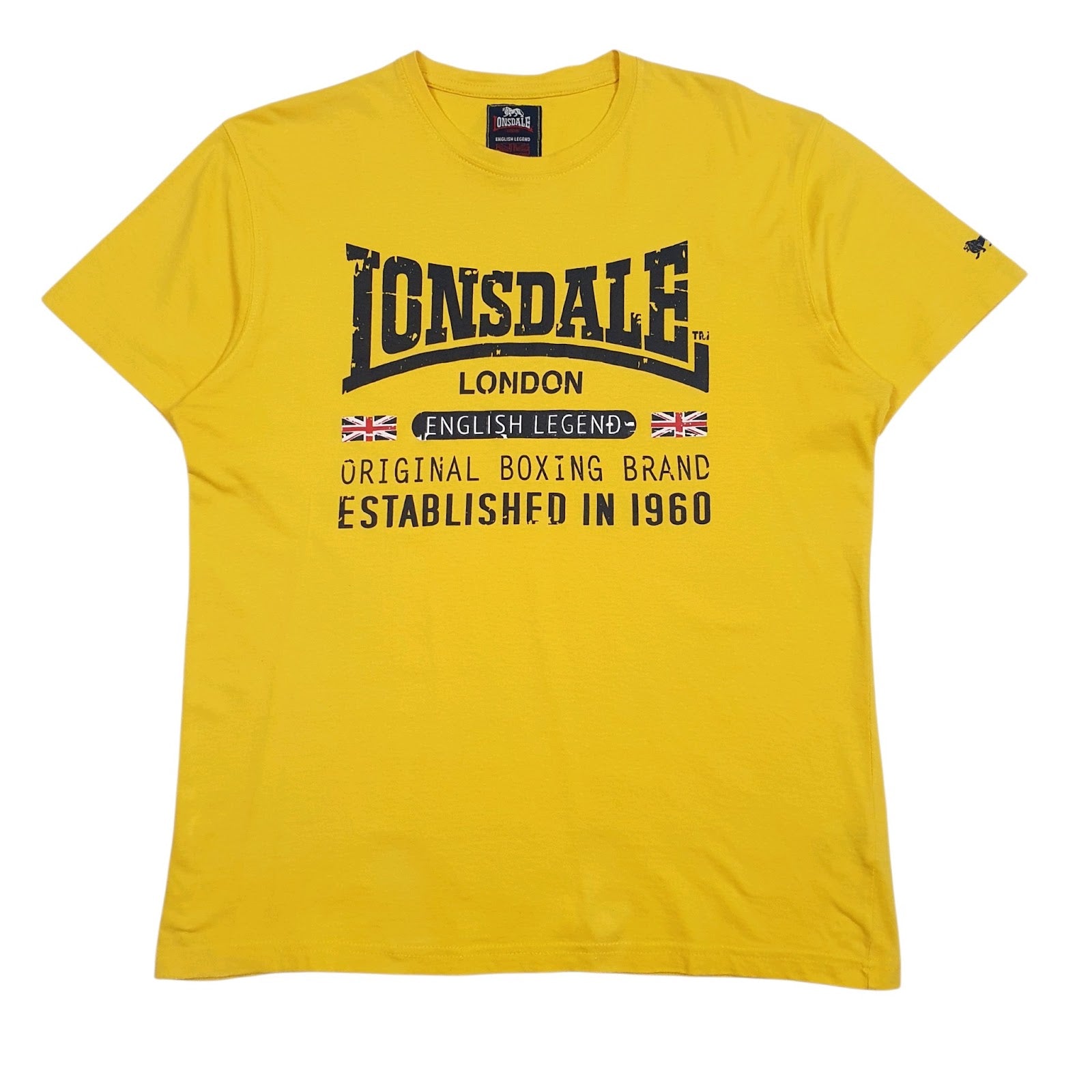 Mens Yellow Lonsdale Spellout Short Sleeve T Shirt