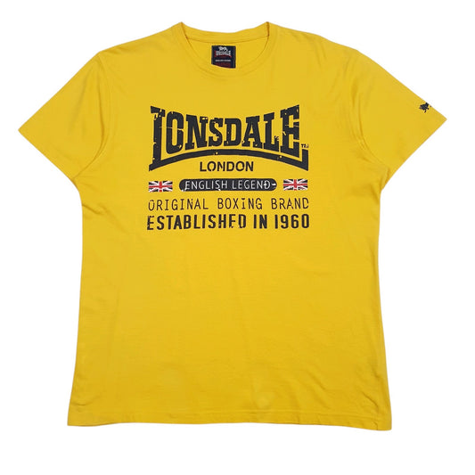 Mens Yellow Lonsdale Spellout Short Sleeve T Shirt