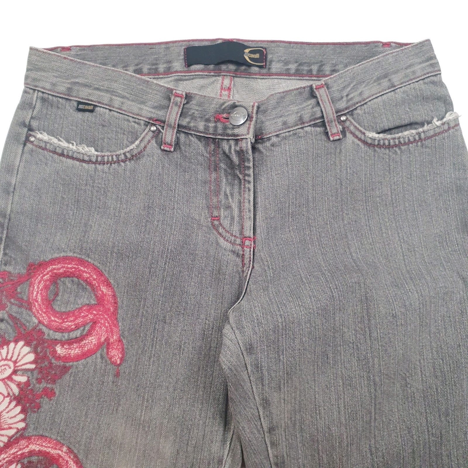 Womens Grey Cavalli Embroidered  Jeans
