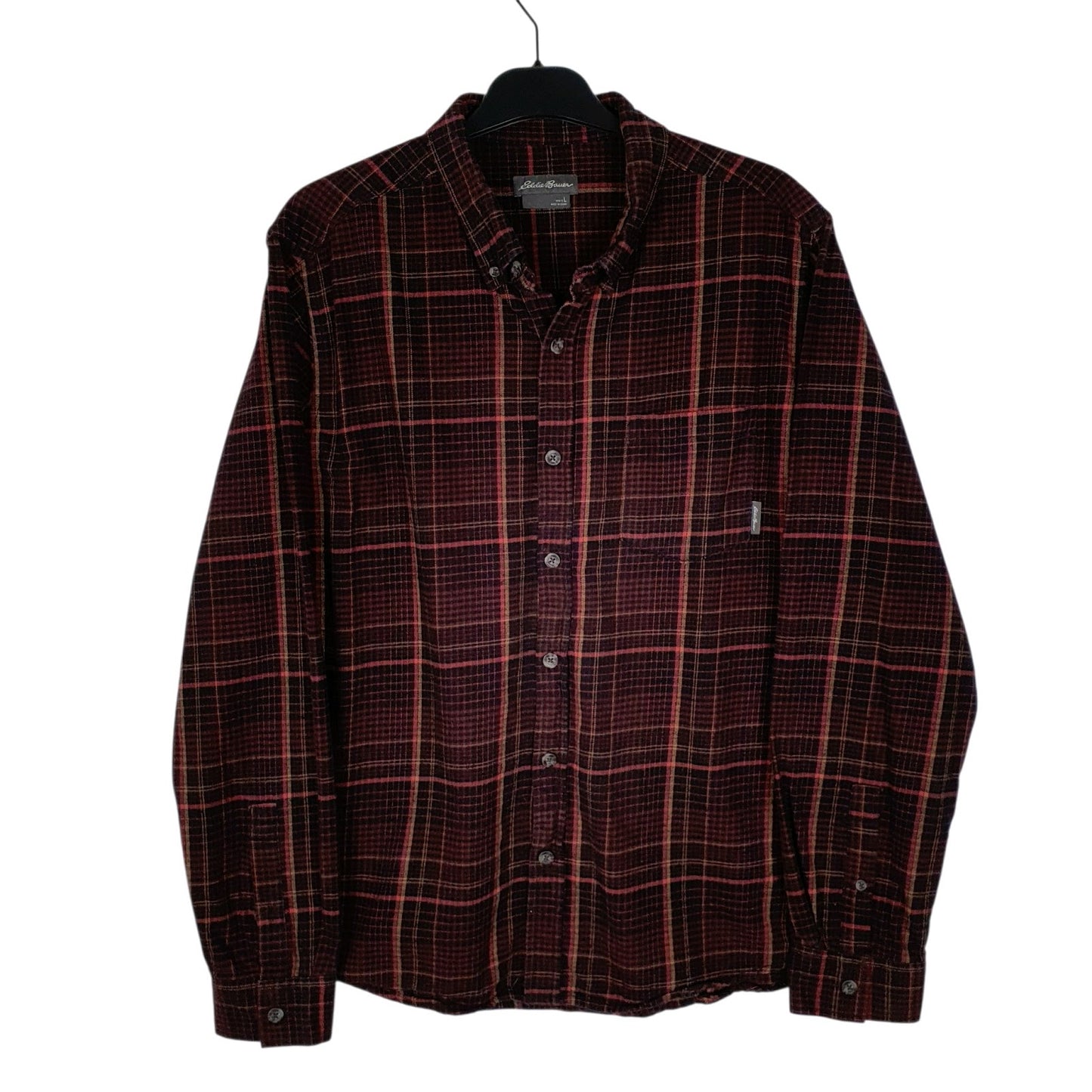 Mens Burgundy Eddie Bauer Heavyweight Plaid Flannel Long Sleeve Shirt