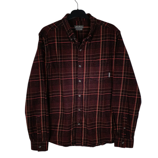 Mens Burgundy Eddie Bauer Heavyweight Plaid Flannel Long Sleeve Shirt