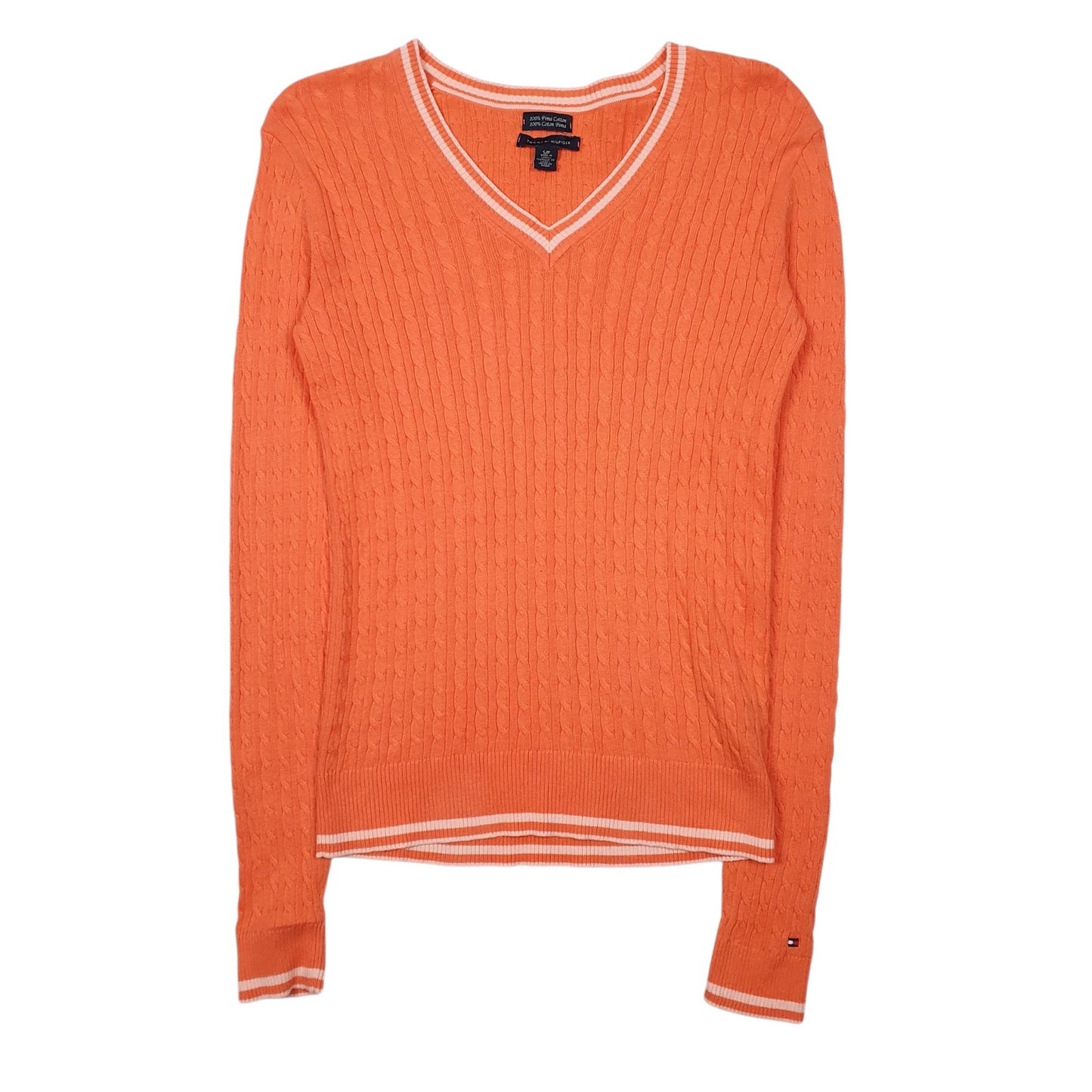 Womens Pink Tommy Hilfiger Cable Knit V Neck Jumper