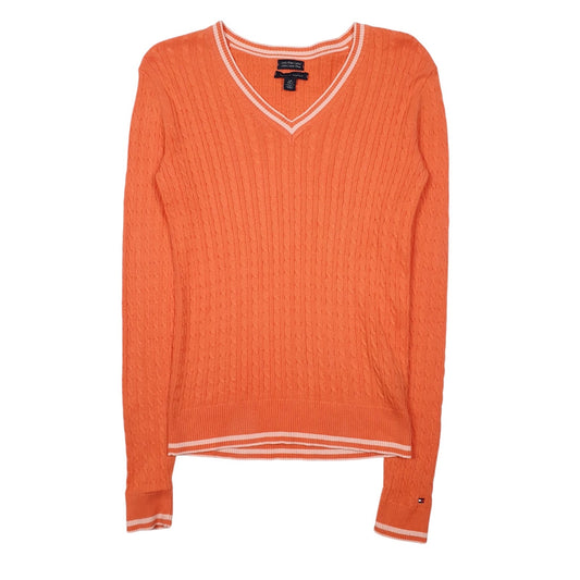 Womens Pink Tommy Hilfiger Cable Knit V Neck Jumper