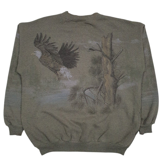 Mens Green Forest Glen Apparel Henley Graphic Vintage 90s Made In USA Quarter Zip Jumper