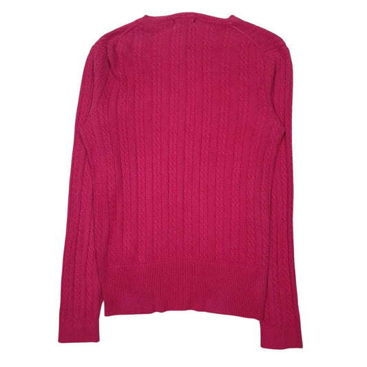 Womens Pink Tommy Hilfiger Cable Knit V Neck Jumper